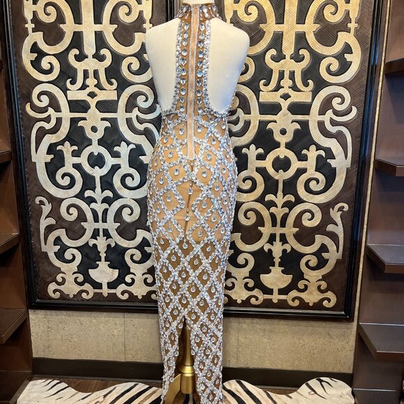 Jewel nude tear drop silver sequin bodycon grown - Picture 5 of 8